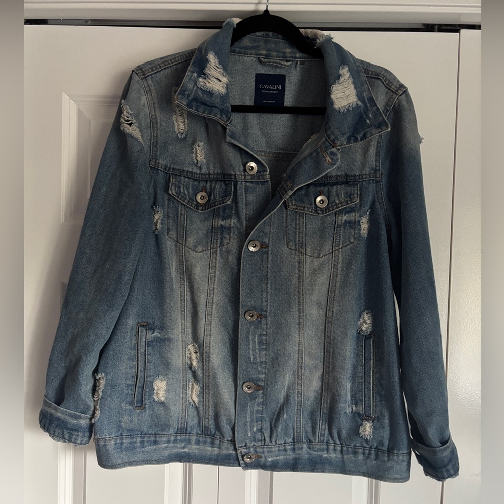 Cavalini Light Blue Distressed Denim Jacket - Picture 1 of 7